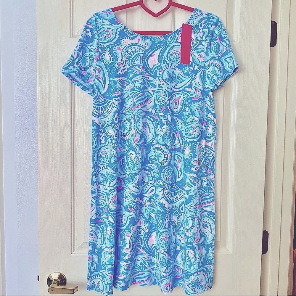 NWT Lilly Pulitzer Kimi Swing Dress – Zanzibar Blue Kiss Fish Paisley Size Large